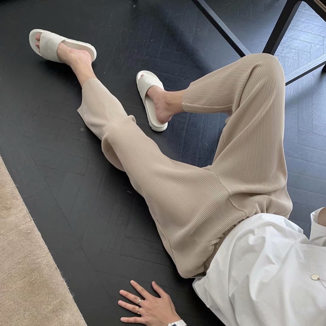 夏季痞帅高级感裤子男坠感宽松潮流港风网红很仙的韩版九分休闲裤