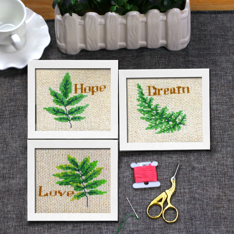 十字绣丝布金丝布可选小幅情调叶子印花简单花卉十字绣套件