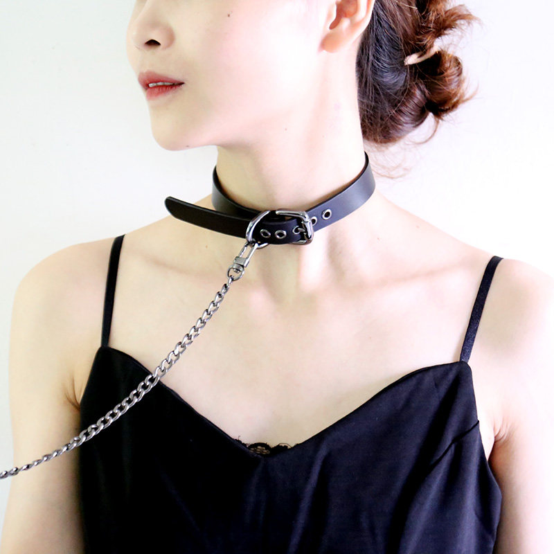 摇滚黑色项圈皮带针扣颈环锁骨choker情趣颈链项链