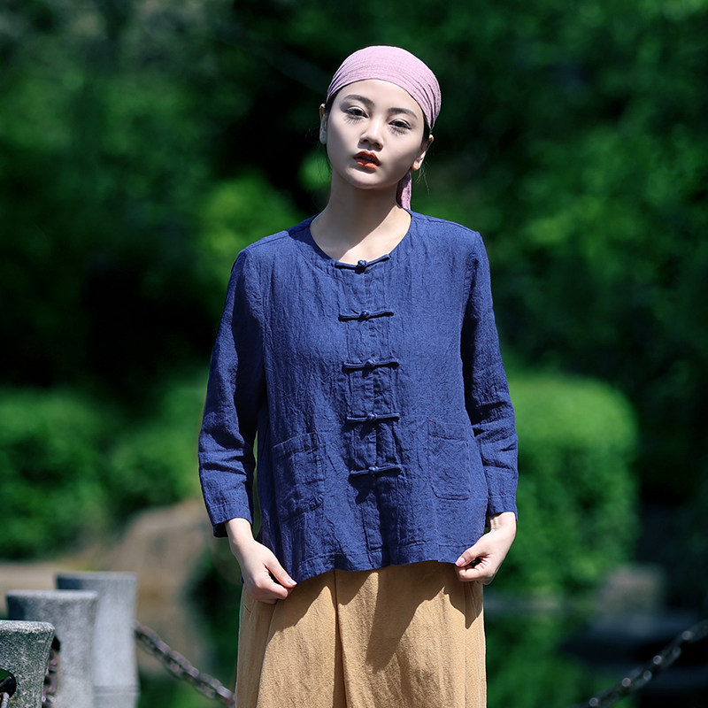 古石原创布衣色织亚麻对襟薄款短外套中式复古衬衫