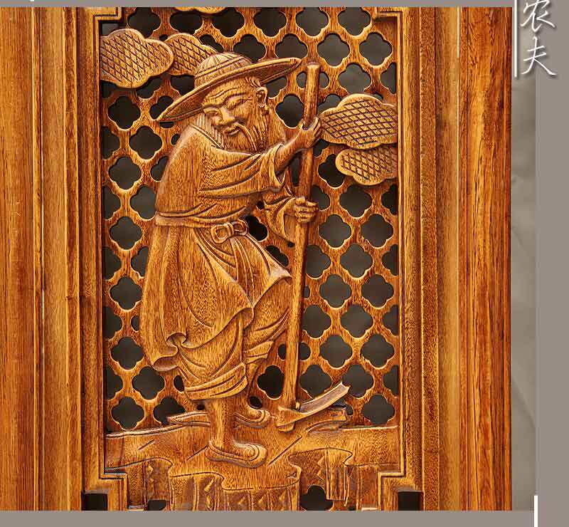 东阳木雕挂件 香樟木头雕刻画工艺品中式客厅实木质艺术福禄寿禧