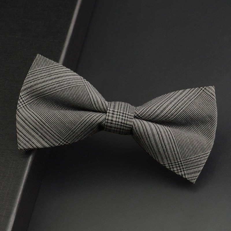 潮男士正装商务西装蝴蝶结韩版休闲时尚文艺优雅英伦格子领结灰色
