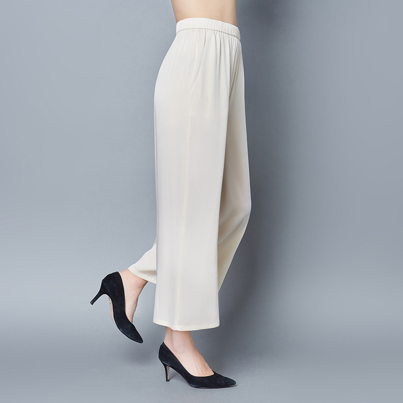 重磅真丝阔腿桑蚕丝绸九分裤直筒甩裤女高腰妈妈休闲裤