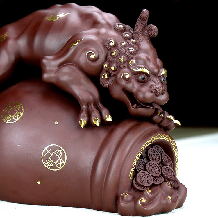 指间陶艺收藏名家宜兴紫砂茶宠守财貔貅王全手工茶玩茶宠摆件