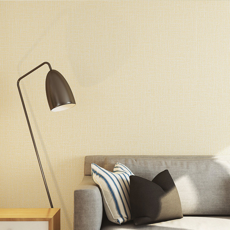 亚麻现代简约素色纯色无纺布米黄色墙纸卧室客厅壁纸无纺布墙纸