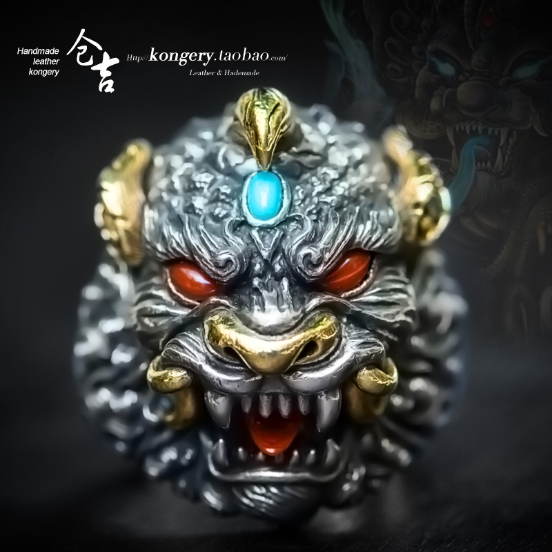 入魂级！超霸气貔貅戒指！仓吉手工男女扳指环S925银镶嵌复古礼物