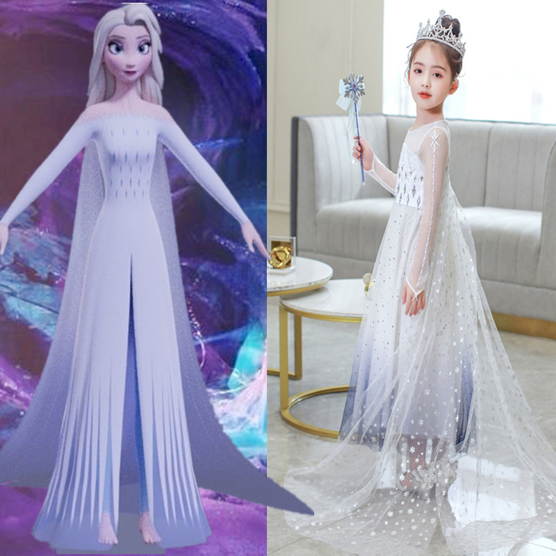 冰雪奇缘女童白色爱莎连衣裙艾莎女王公主披肩连衣裙