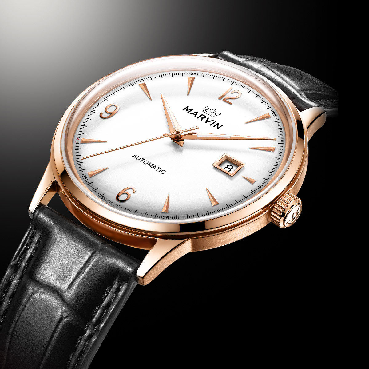 手表瑞士marvin摩纹官方正品时尚镀金轻奢皮带瑞士腕表