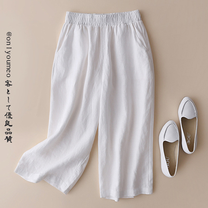 显高小个子棉麻裤子2022七八分亚麻百搭直筒宽松休闲阔腿裤女夏季