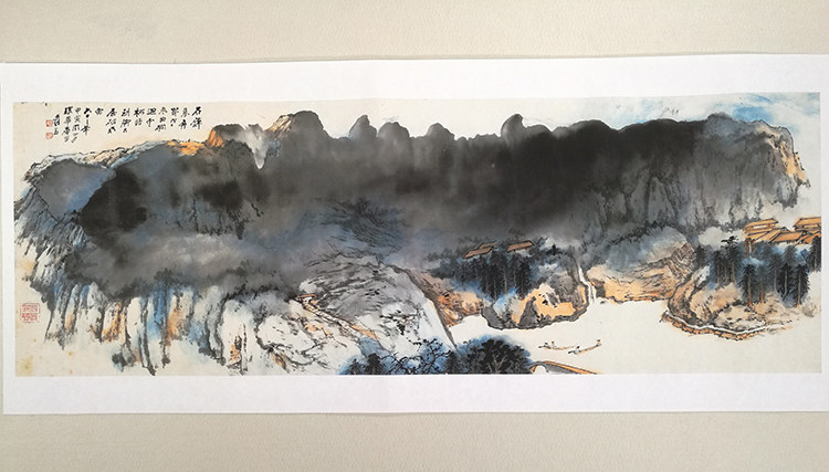 张大千翠屏寒泉写意山水画国画画艺术微喷古代名画国画