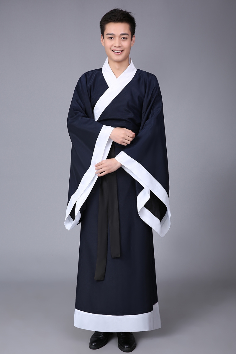 十七坊 古装汉服直裾深衣 男侠客服装 书生装才子服古代学生装