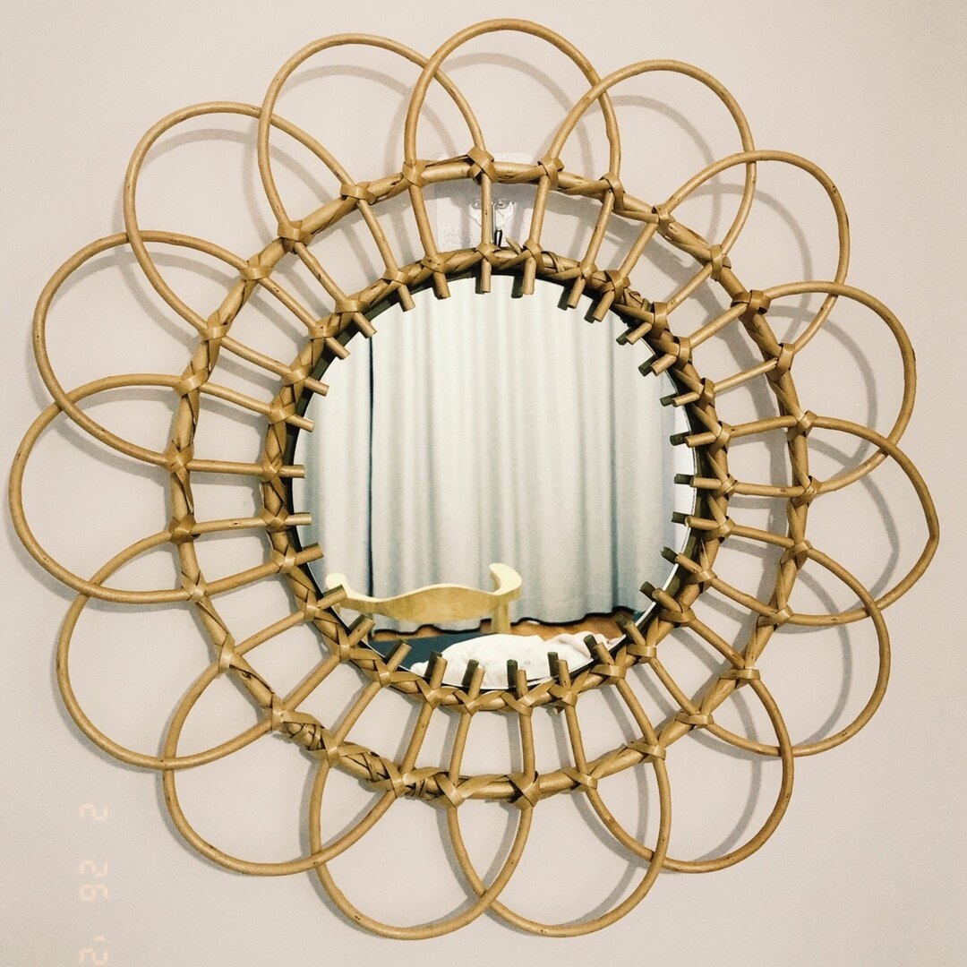 藤编梳妆化妆镜子创意艺术装饰圆镜民宿客厅玄关墙面壁饰挂镜 - 李记