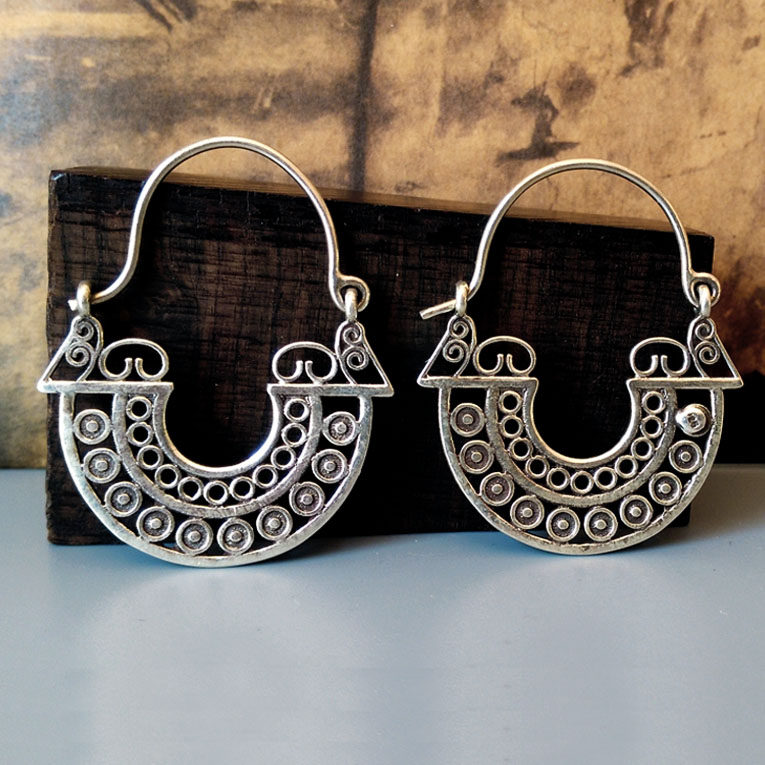 埃及新款银饰其他风饰古朴独特精美同心圆银耳耳环