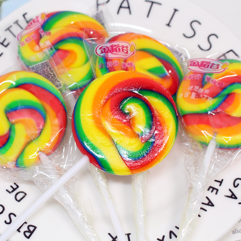 金稻谷彩虹棒棒糖波板糖17g100支圆形五彩七彩七彩糖传统糖果