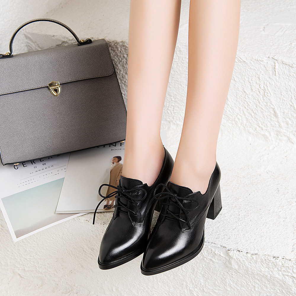 鞋子女士单鞋春秋季英伦小皮鞋女2018新款韩版百搭粗跟高跟鞋女鞋
