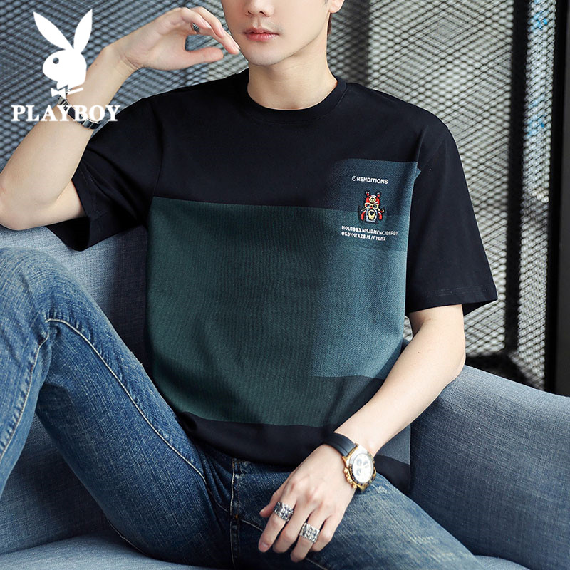 花花公子短袖t恤男士夏季2022新款潮流纯棉ins国潮半袖体恤上衣服