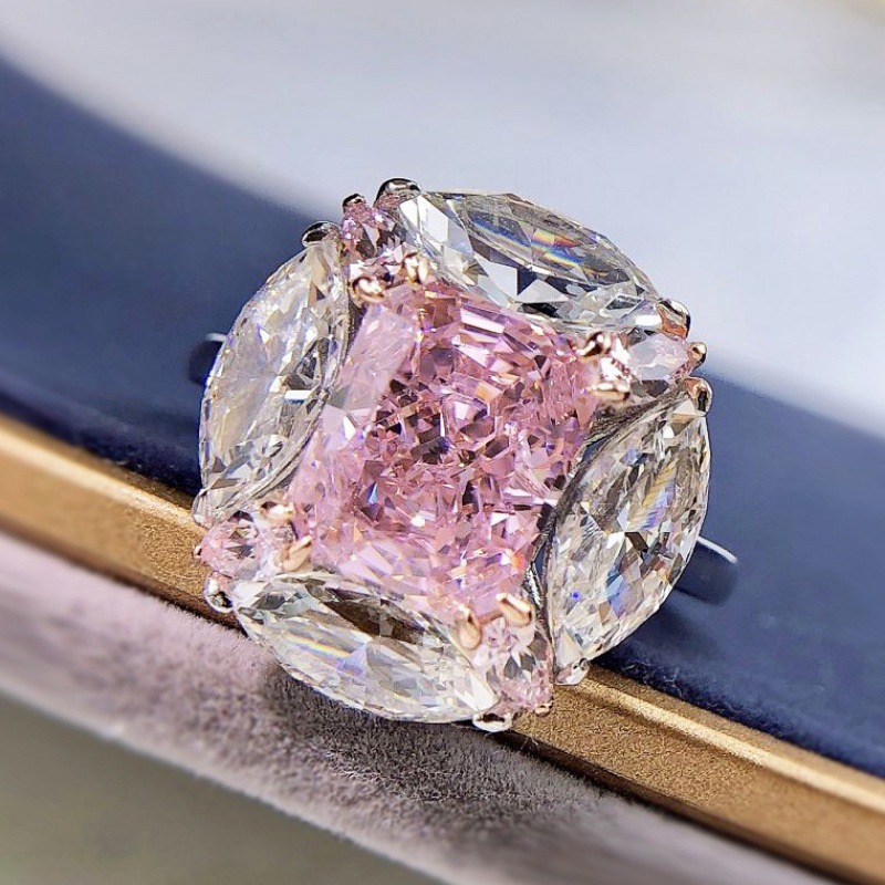 高级迪恩戒指粉钻10克拉钻石人工雷迪恩钻戒鸽子蛋戒指