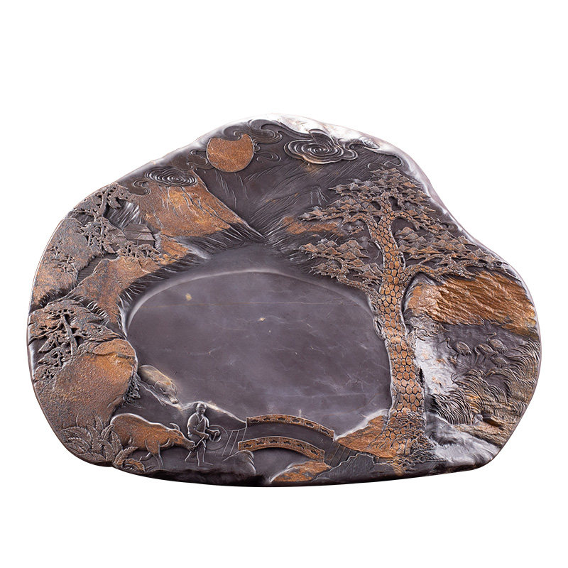 逸轩肇庆端砚梁金凌大师手工精品日出东方文房四宝砚台