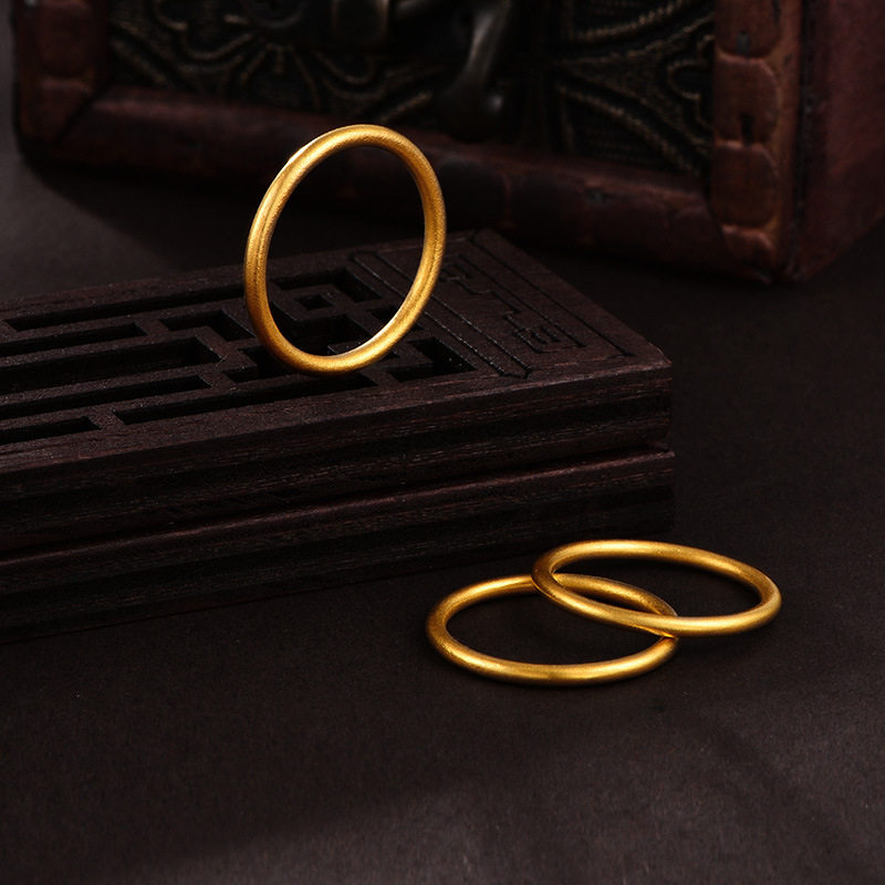 古法传承戒指素圈实心仿黄金哑光磨砂金色指环冷淡风食指戒高保色