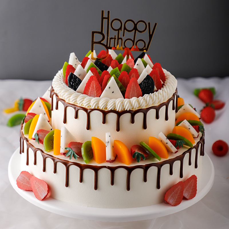 双层欧式水果生日蛋糕模型仿真2022新款塑胶蛋糕仿真水果