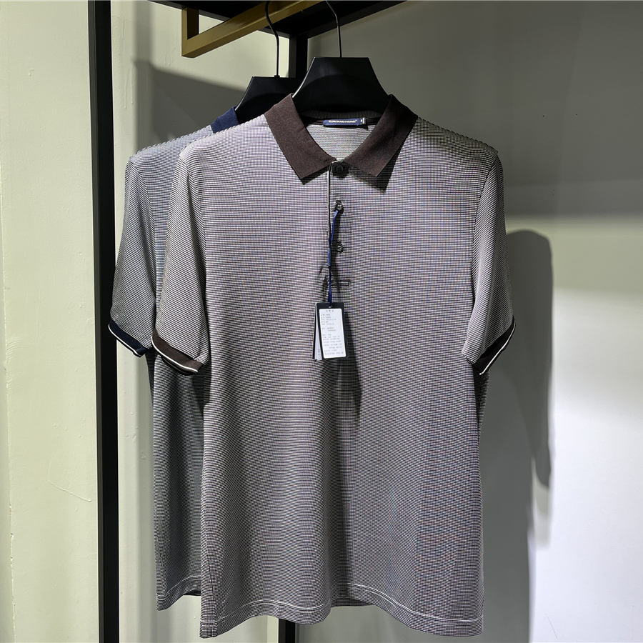 处理 100桑蚕丝 短T DanAndHong丹和鸿 男 商务 短袖T恤 蓝咖 2色