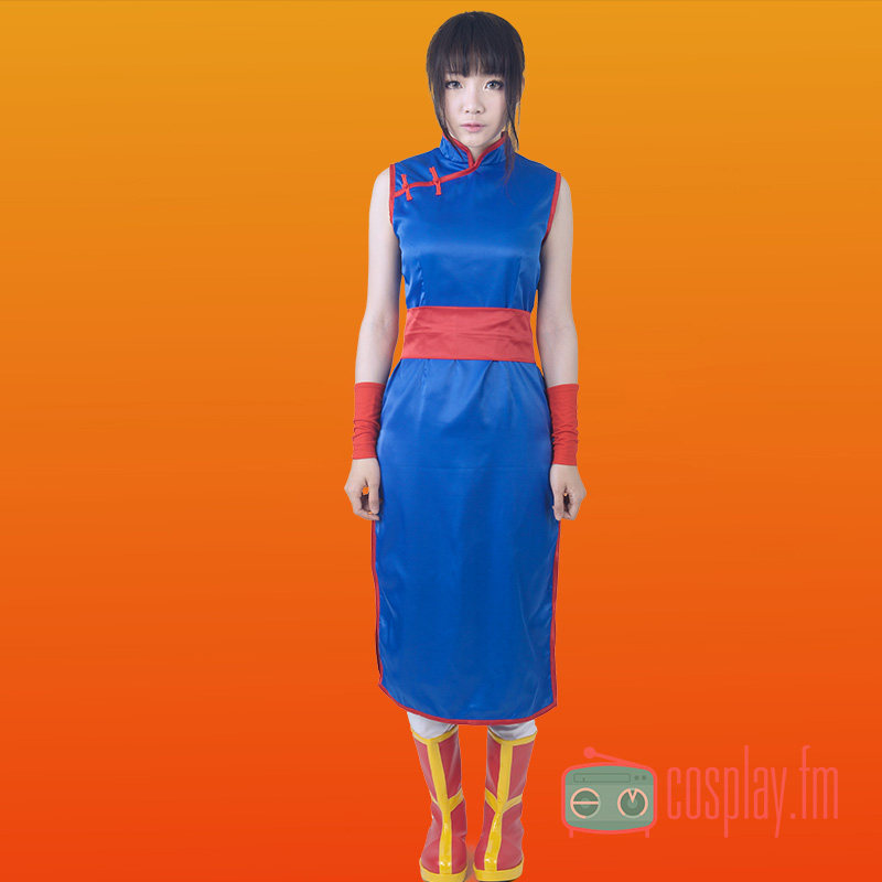 cosplayfm七龙珠琪琪chichi蓝色旗袍连衣裙coscosplay女装