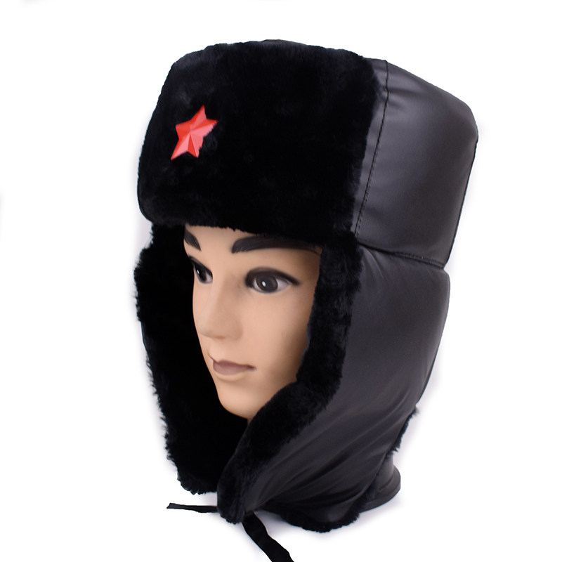 冬天东北五角星雷锋加厚军帽复古老人火车头护耳帽子