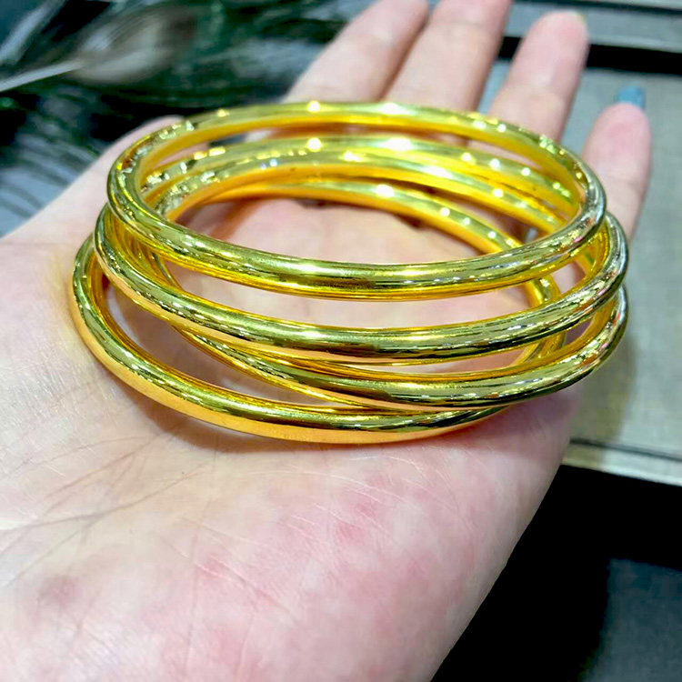 正品纯黄金手镯3d硬金光圈黄金手镯999足金女款显大光面圆条