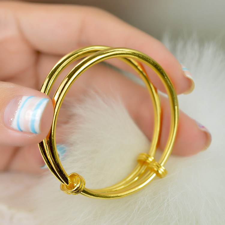 手镯黄金金手镯抽拉圆棍光面光圈宝宝亲亲子宝宝手饰