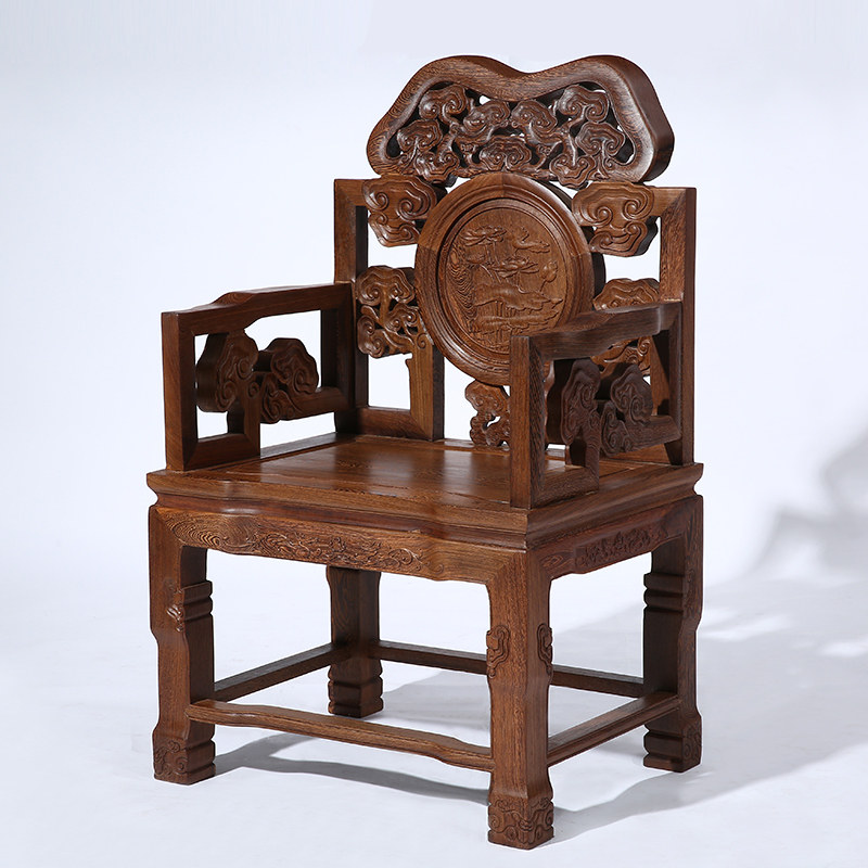 贡艺名居红木家具仿古中式鸡翅木太师椅中堂灵芝圈椅三件圈椅