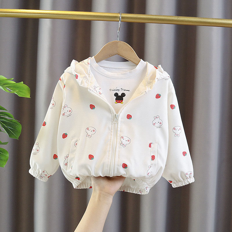 女童春秋连帽外套儿童秋季薄款粉色上衣2022普通外套