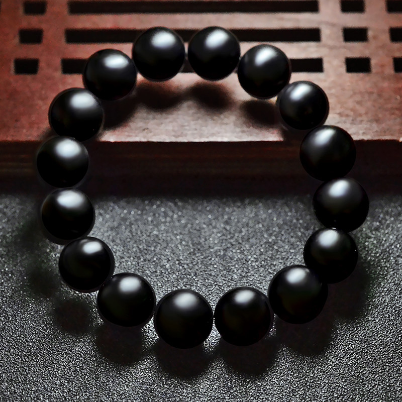 黑色天然玛瑙磨砂手串男情侣本命年佛珠珠子手链手链
