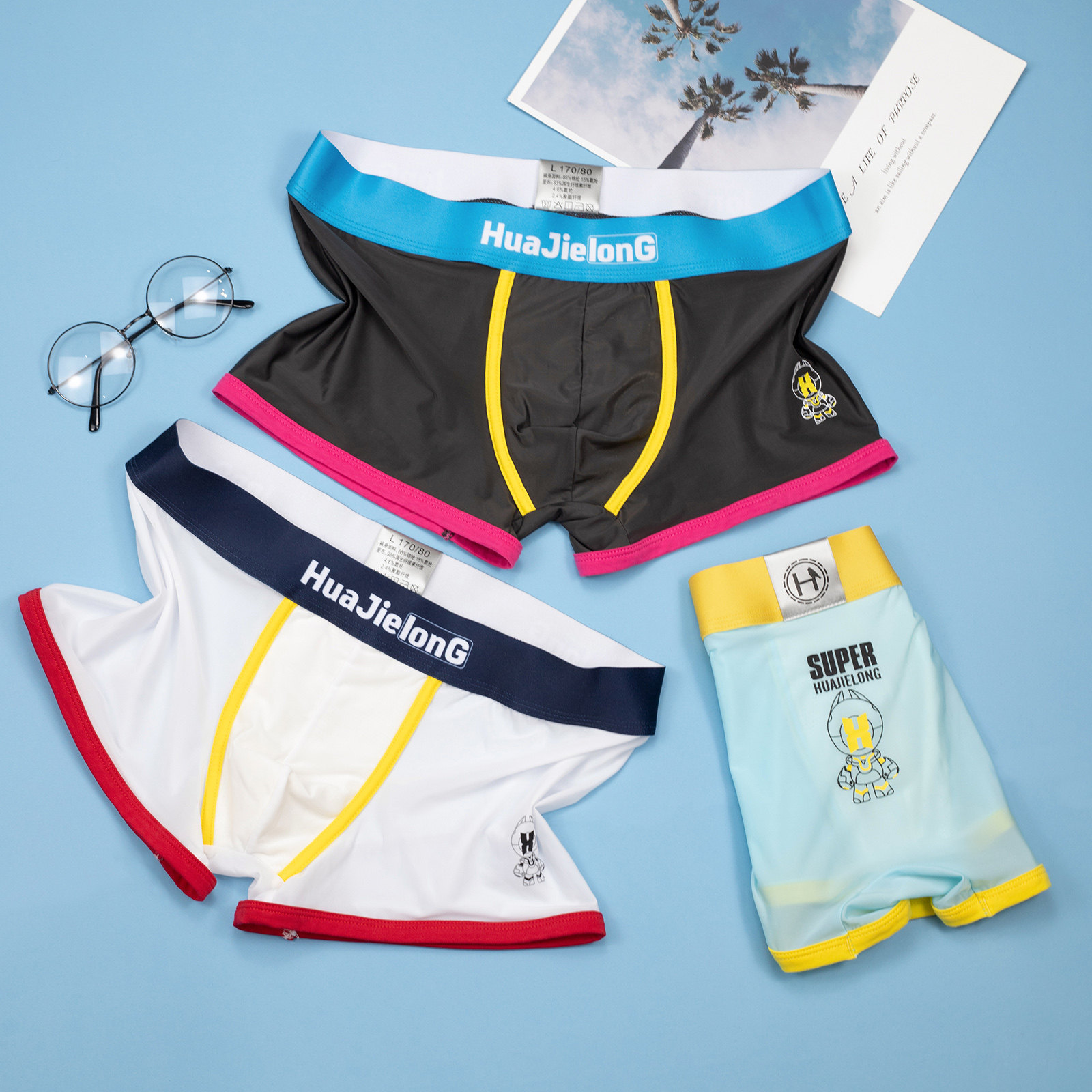 3条野原先生透气男士冰丝内裤卡通性感青年男平角内裤