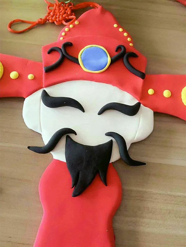 财神爷粘土制作新年挂饰材料手绘涂鸦手工创意粘贴类