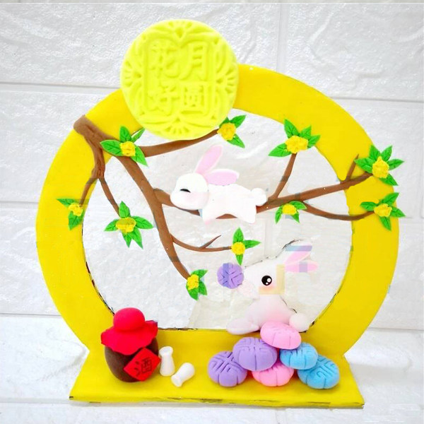 手工diy手绘中秋月亮装饰材料彩泥手工制制作木胚月手工创意粘贴类