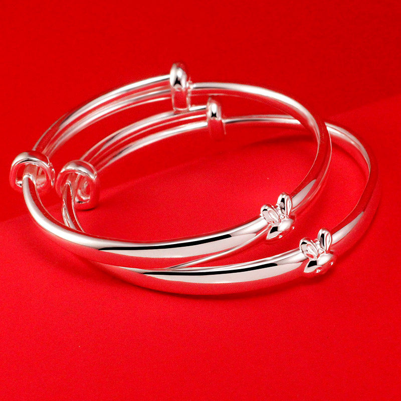 婴儿手镯纯银银饰实心手足镯虎周岁礼满月百岁手镯