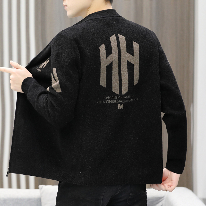 2021春秋季新款针织开衫男韩版潮流立领毛衣外套男士外穿休闲上衣