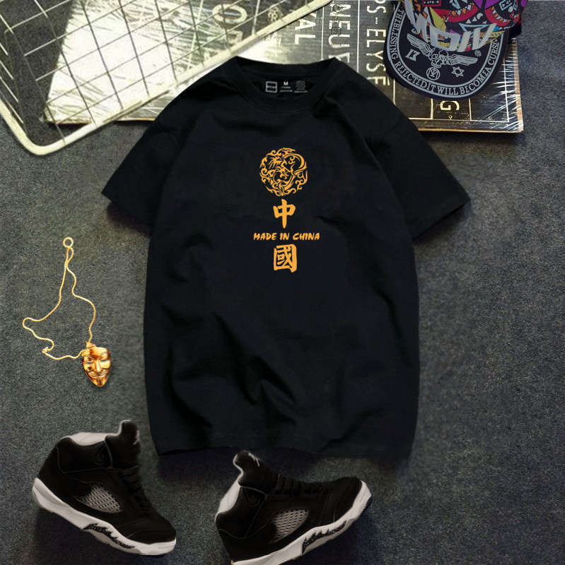 港风2022夏季男士短袖t恤上衣宽松纯棉半袖潮牌潮流打底体恤男装