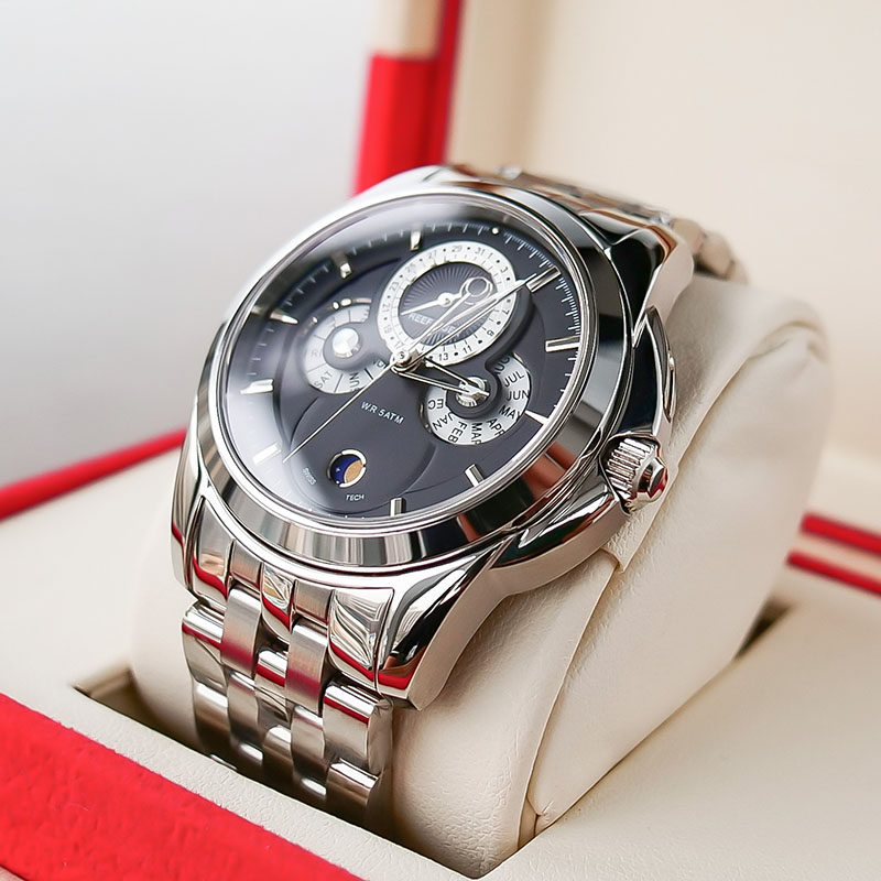 瑞夫泰格rt精钢手表精英时尚商务休闲全景月相国产腕表