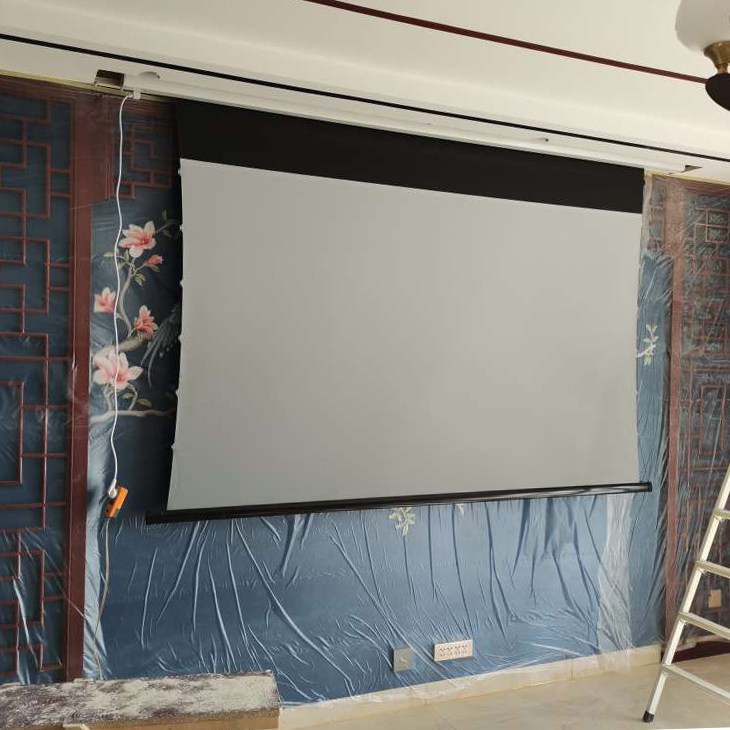 伸缩天花隐藏投影激光家用133寸幕布抗光拉线幕布