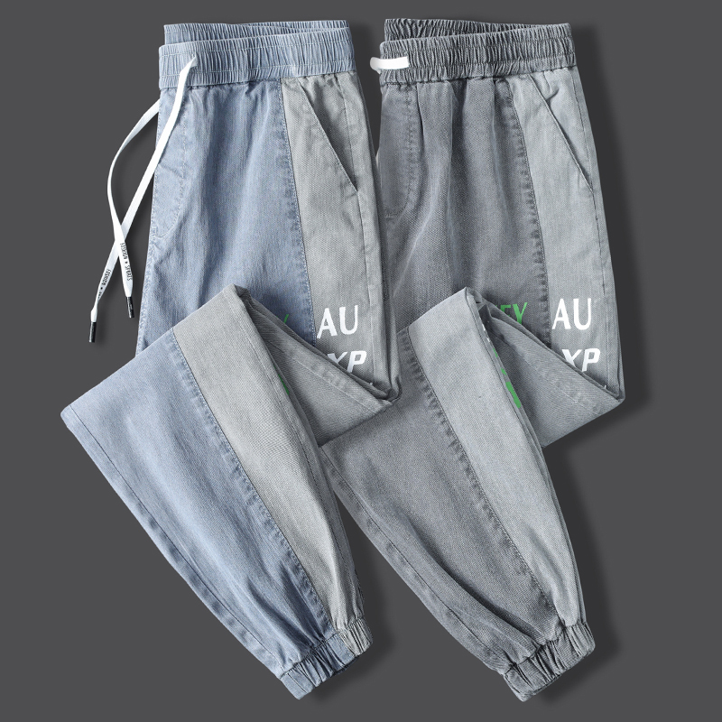 夏天九分工装牛仔裤男士束脚宽松紧腰哈伦休闲男裤子夏季薄款秋季
