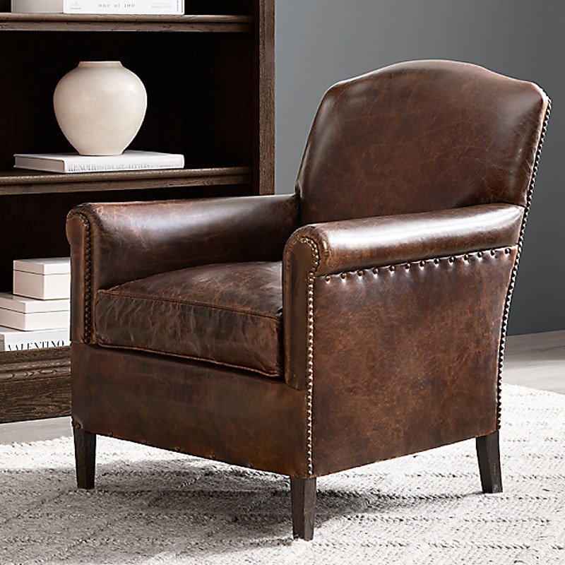 老虎美式单人真皮沙发客厅卧室书房小户户型复古皮艺沙发