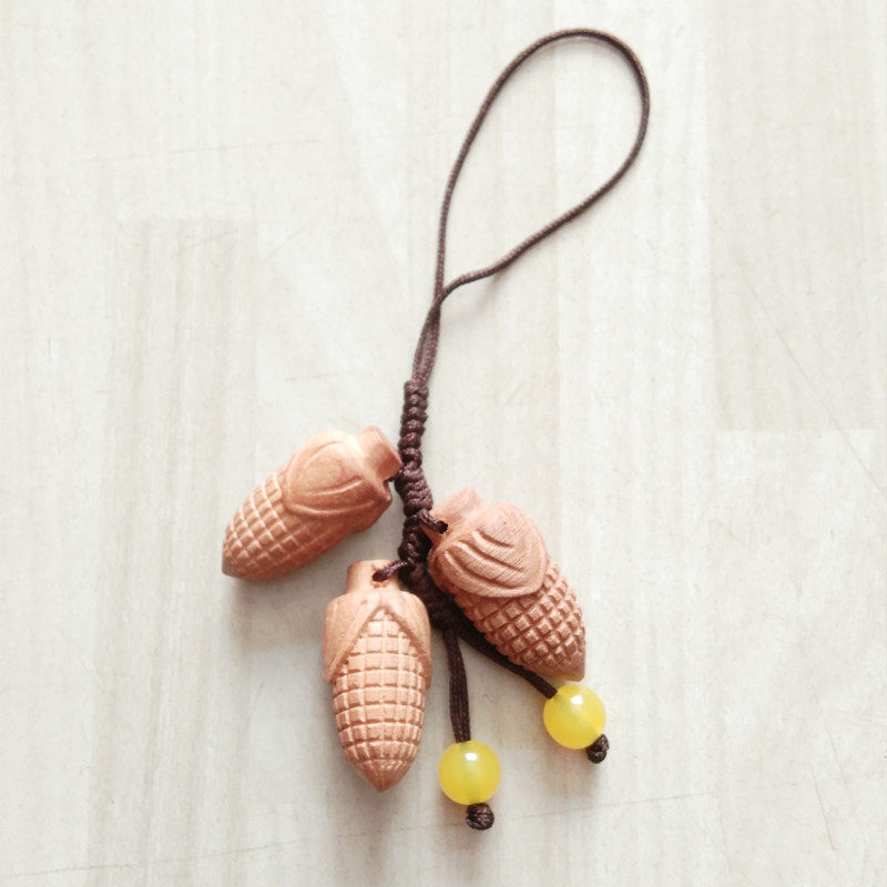 桃木原木雕刻小玉米挂件金玉满堂岁岁平安简约包手机手机木雕