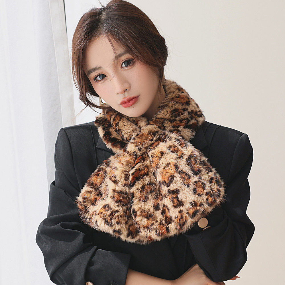 豹纹水貂皮草围巾女冬季貂毛水貂围脖毛毛围巾真毛百搭双面韩版