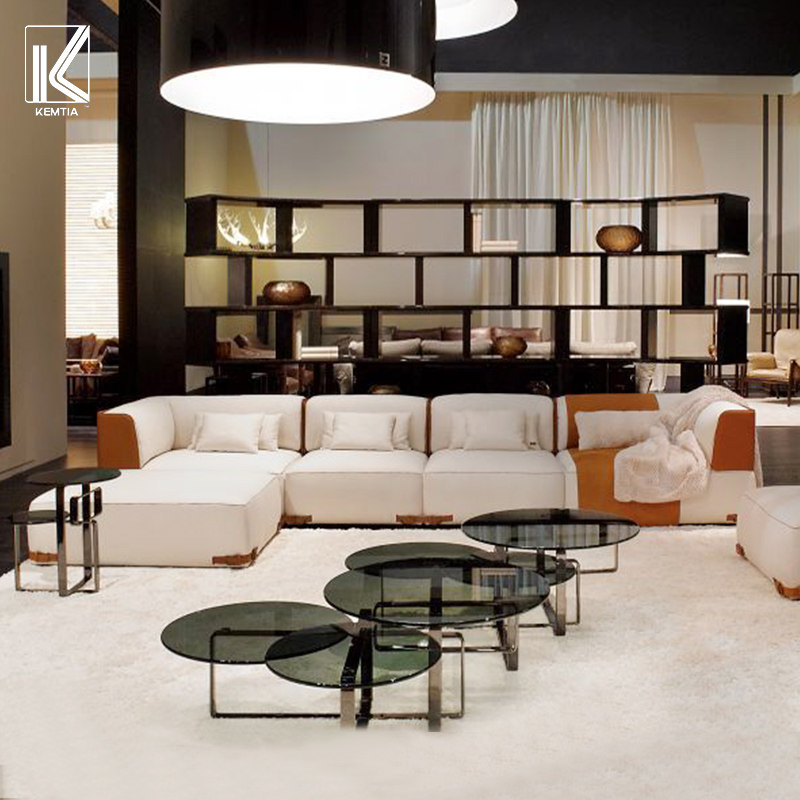 意式轻奢沙发客厅简奢全真皮沙发组合别墅大户型沙发芬迪布艺沙发