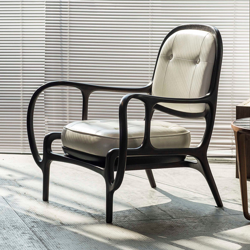 设计师沙发北美胡桃木休闲椅意式ceccotti大王芙蓉真皮沙发椅