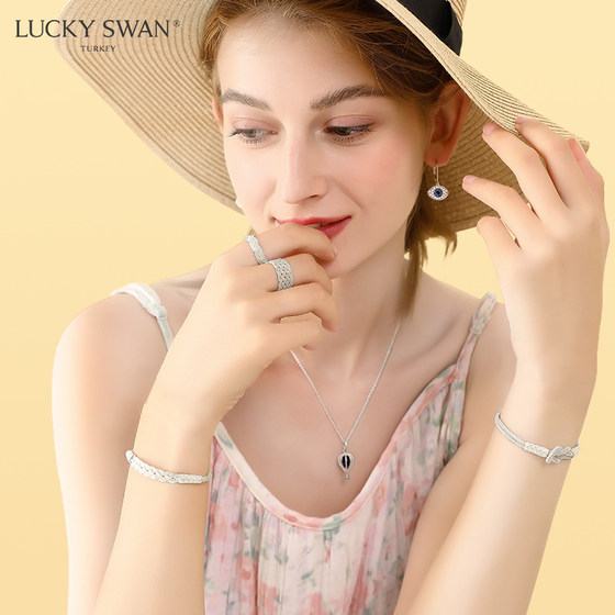 Lucky Swan Turkish Bracelet Women's Pure Silver Knitting Simple Couple's Bracelet Lucky Swan Turkish Bracelet Women's Pure Silver Knitting Simple Couple's Bracelet