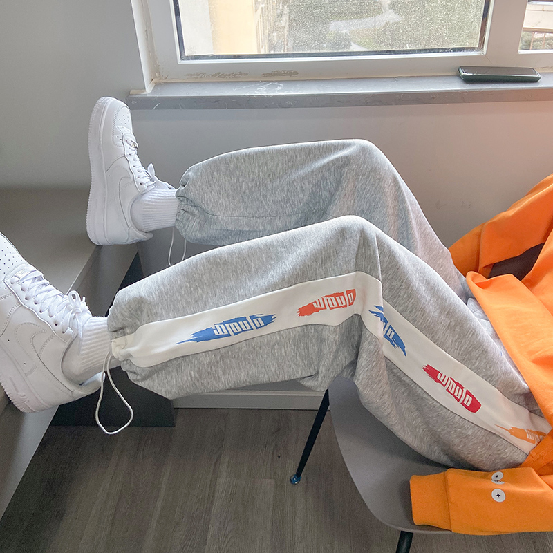 加绒卫裤男ins潮牌裤子宽松百搭抽绳束脚休闲长裤秋冬阔腿运动裤