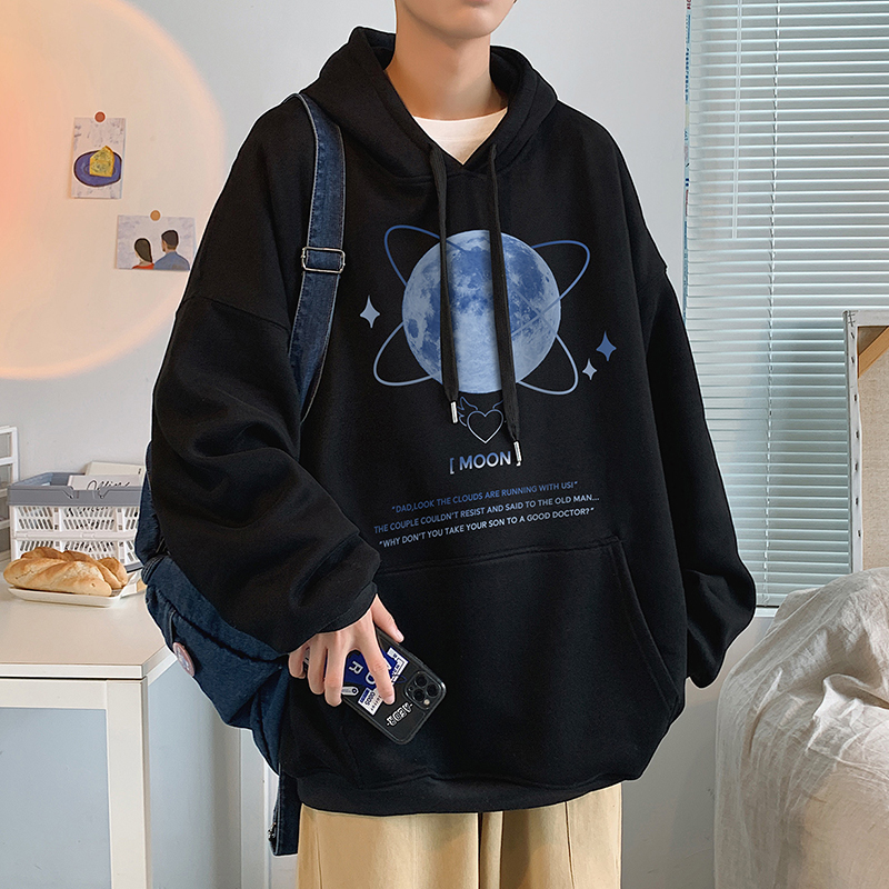 加绒连帽卫衣男春秋潮牌宇航员外套男韩版潮百搭宽松ins秋冬衣服