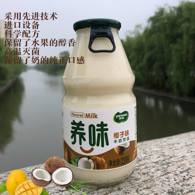 牛奶养味草莓椰奶果味饮品220g12瓶玻璃玻璃瓶酸奶